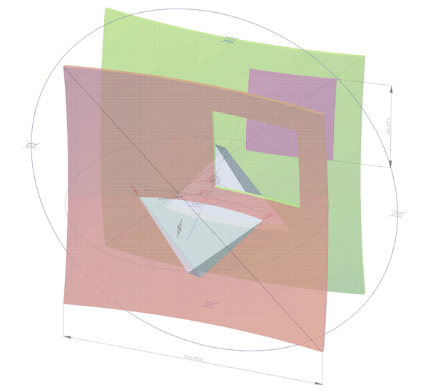 CAD Zeichnung zu 2te Entwicklung des Quadrares im Raum Perspektive
